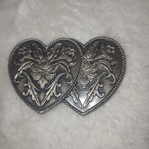 1992 Siskiyou Floral Double Heart Pewter Belt Buckle